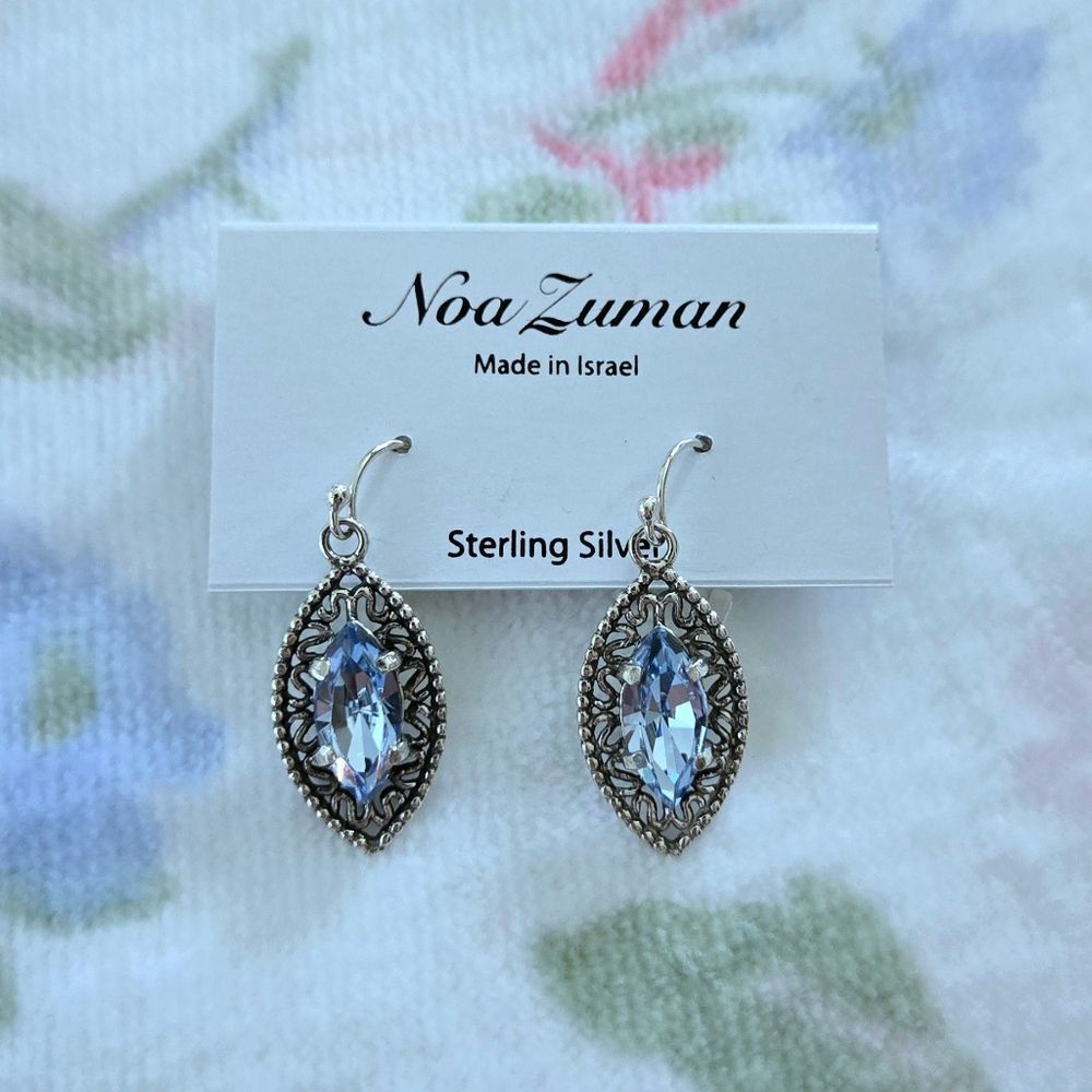 Noa Zuman Silver🤍 Marquise with Blue💙 Topaz Earrings